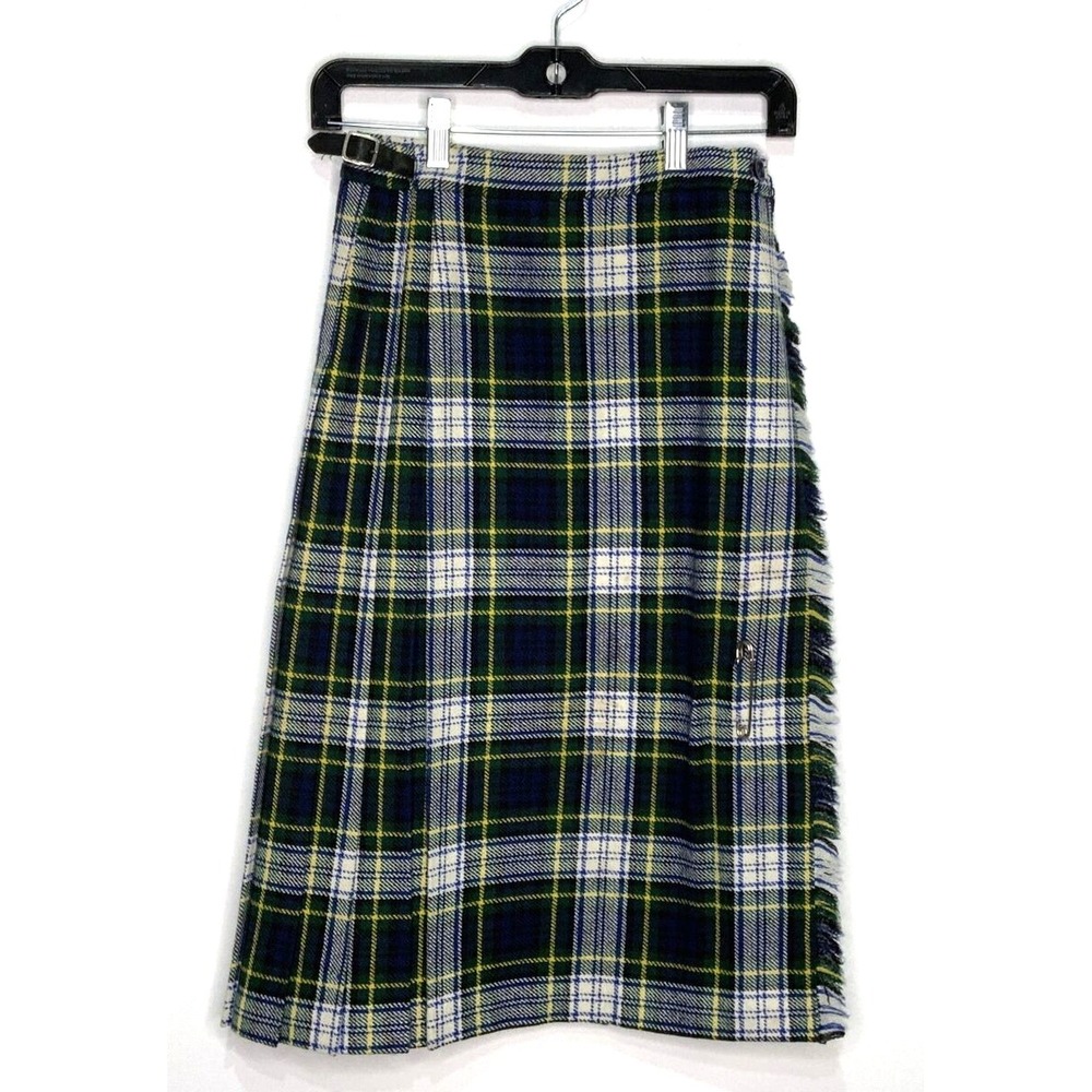 Chan Laird Women's Vintage Wrap Skirt Kilt Green Blue Size 6